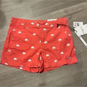 Blue Epic Denim Coral Pink Shorts w/ White Elephants Size 6 NWT